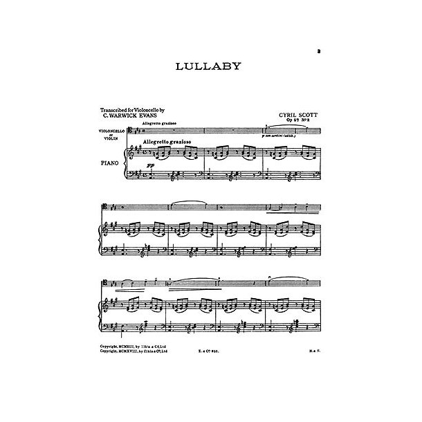 Scott: Lullaby Op.57 No.2 for Cello and Piano