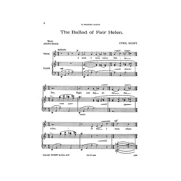 Scott: Ballad Of Fair Helen for Voice And Piano