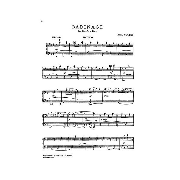 Alec Rowley: Badinage For Piano Duet