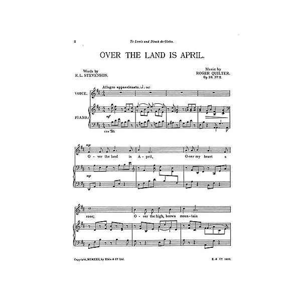 Quilter, R Two Songs In D Voice And Piano