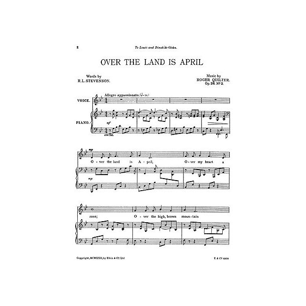 Quilter, R Two Songs (Over The Land Is April) Op26-no2 B Flat Vce/Pf