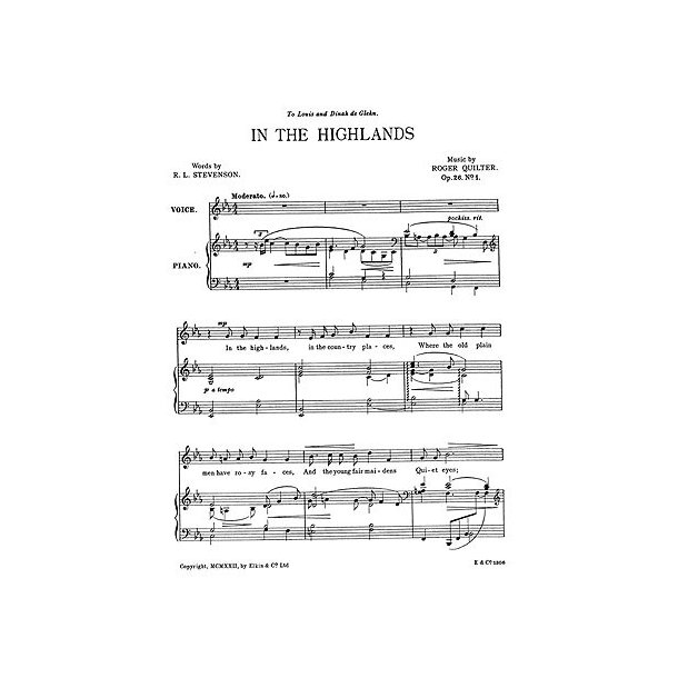 Quilter, R Two Songs (In The Highlands) Op26-no1 In E Flat Vce/Piano