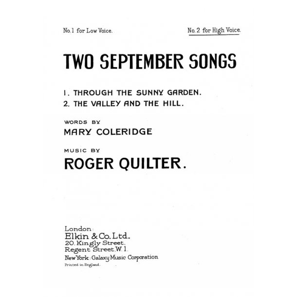 Roger Quilter: Two September Songs Op.18 Nos. 5 And 6 (High Voice)