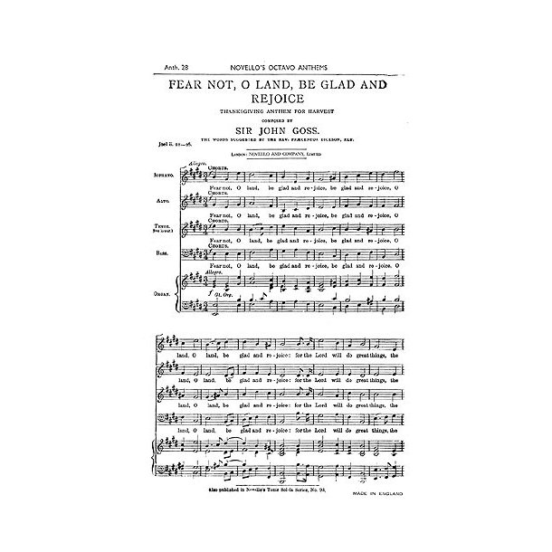 John Goss: Fear Not, O Land, Be Glad And Rejoice