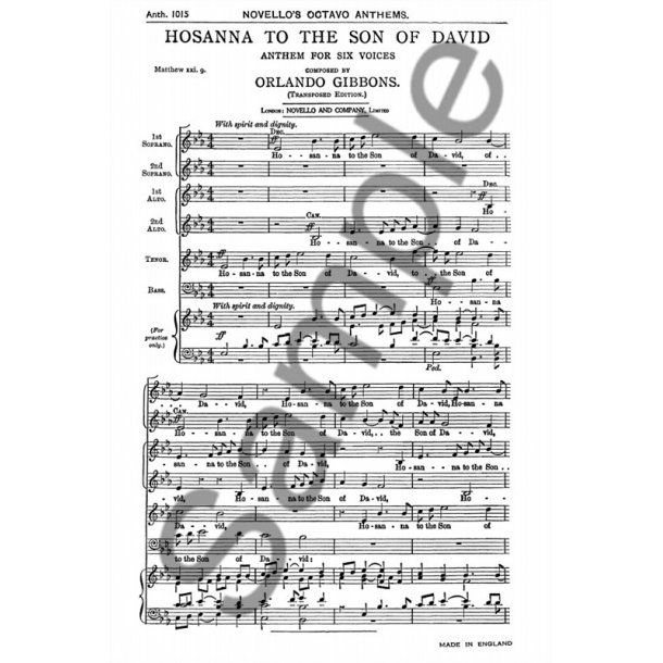 Gibbons Hosanna To The Son Of David Ssaatb (In E Flat)