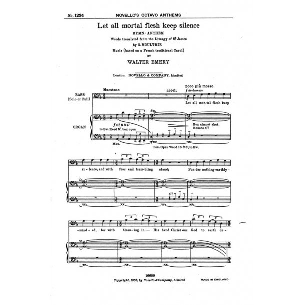 Walter Emery: Let All Mortal Flesh Keep Silence Satb/Organ