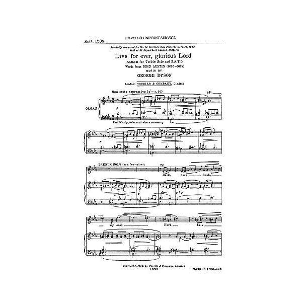 George Dyson: Live For Ever Glorious Lord