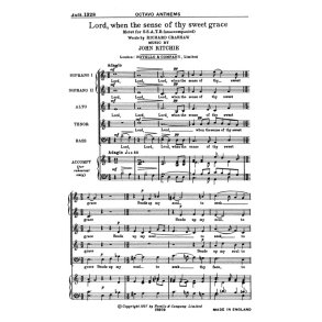RICHIE LORD, WHEN THE SENSE OF THY SWEET GRACE SATB/PIANO