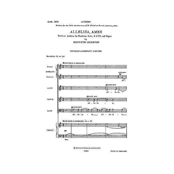 Kenneth Leighton: Alleluia, Amen (Festival Anthem)
