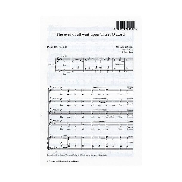Orlando Gibbons: The Eyes Of All Wait Upon Thee, O Lord (Ed. Barry Rose)