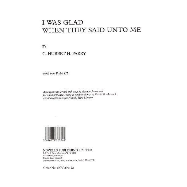C. Hubert Parry: I Was Glad When They Said Unto Me