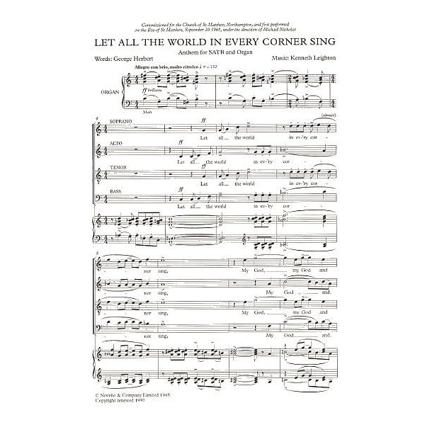 Kenneth Leighton: Let All The World In Every Corner Sing