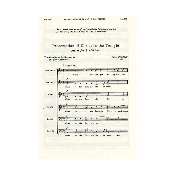 John Eccard: Presentation Of Christ In The Temple (SSATBB)