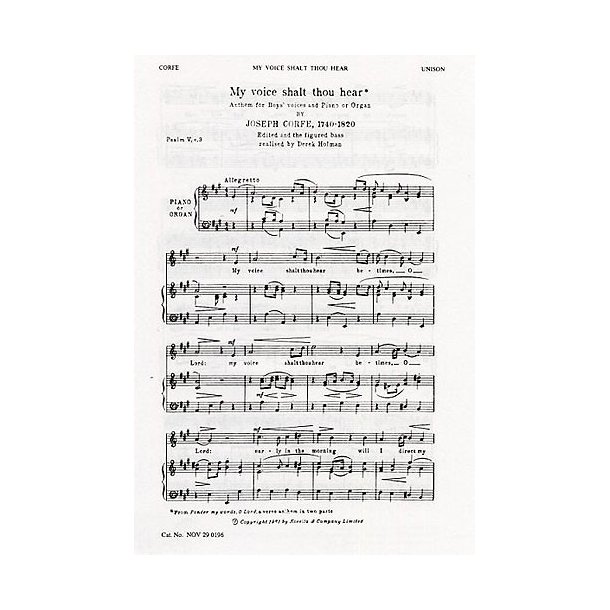 Joseph Corfe: My Voice Shalt Thou Hear For Unison Voices