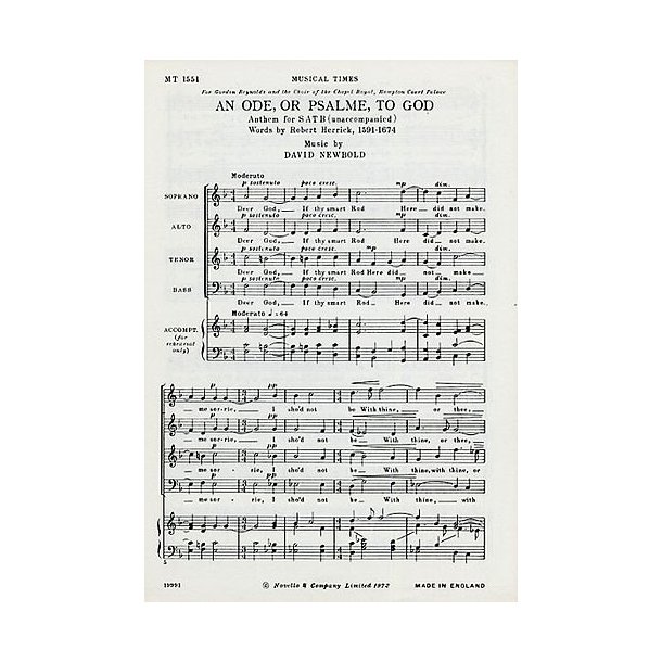 David Newbold: An Ode, Or Psalme, To God