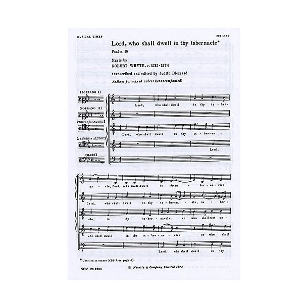 Robert Whyte: Lord, Who Shall Dwell In Thy Tabernacle