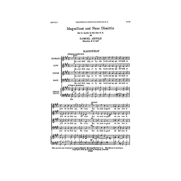 Samuel Arnold: Magnificat And Nunc Dimittis In A