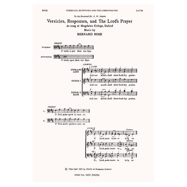 Bernard Rose: Versicles, Responses And The Lord's Prayer