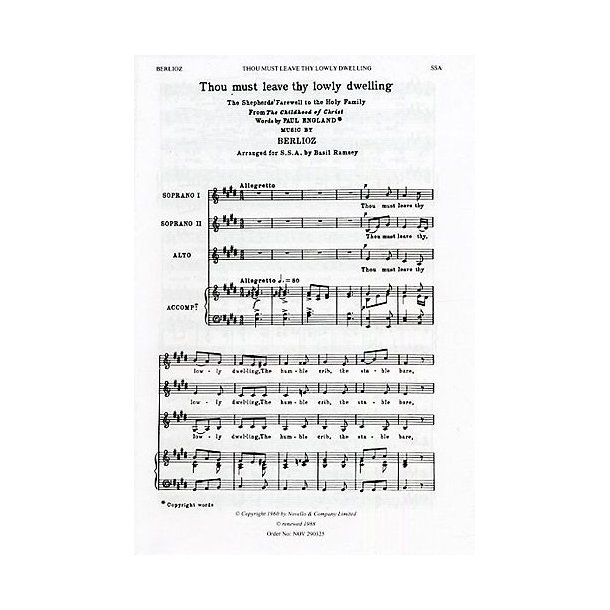 Hector Berlioz: Thou Must Leave Thy Lowly Dwelling (SSA)