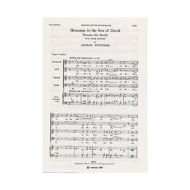 Arthur Hutchings: Hosanna To The Son Of David