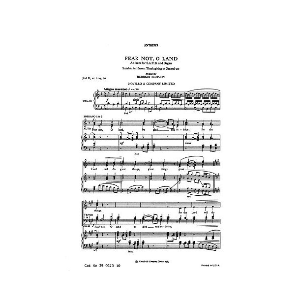 Herbert Sumsion: Fear Not, O Land