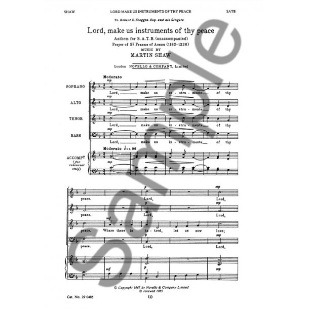 Martin Shaw: Lord, Make Us Instruments Of Thy Peace for SATB Chorus