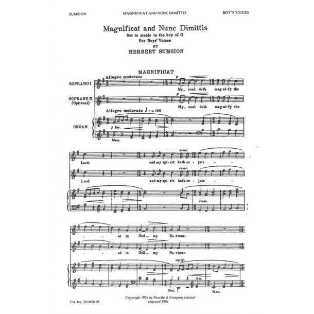 Herbert Sumsion: Magnificat And Nunc Dimittis In G (Boys Voices)