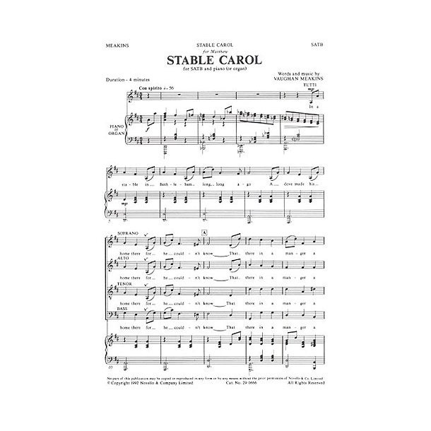 Vaughan Meakins: Stable Carol (SATB)