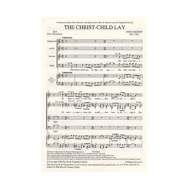 John Joubert: The Christ-Child Lay Op.136a