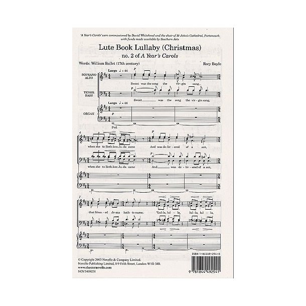 Rory Boyle: A Year's Carols No.2 - Lute Book Lullaby (Christmas)