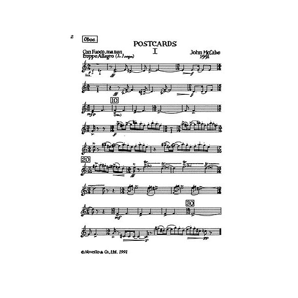 McCabe: Postcards For Wind Quintet (Parts)