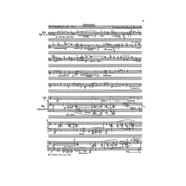 Richard Rodney Bennett: Concerto For Trumpet (Trumpet and Piano Reduction)