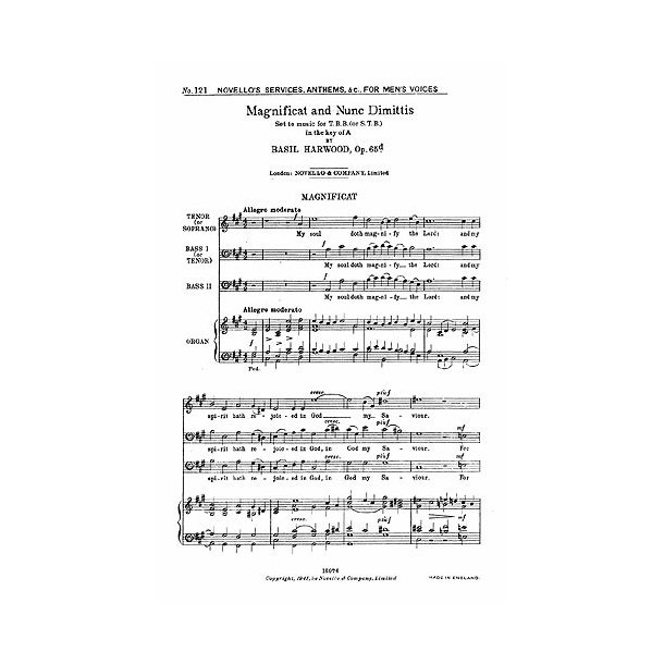 Basil Harwood: Magnificat and Nunc Dimitis In A (Men's Voices)