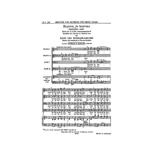 Hans Leo Hassler: Laetentur Coeli (TTBB)