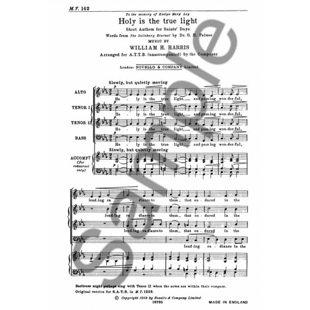 William H. Harris: Holy Is The True Light (ATTB)