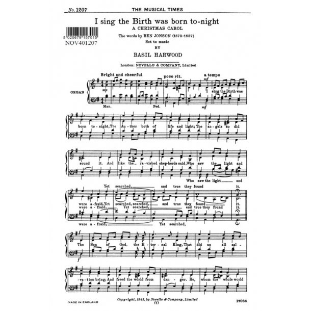 Basil Harwood: I Sing The Birth Was Born To-Night