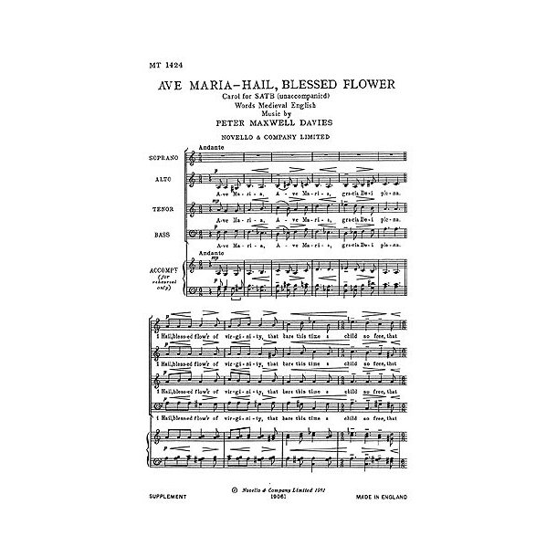 Maxwell Davies: Ave Maria - Hail Blessed Flower for SATB Chorus