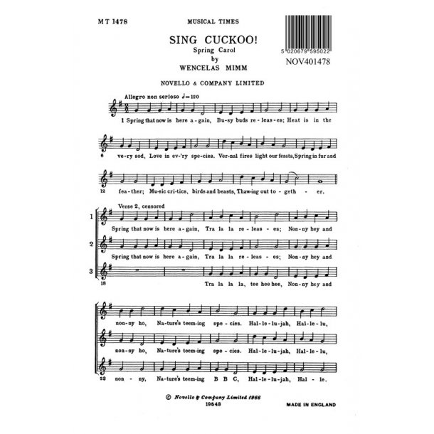 Wenceslas Mimm/Elizabeth Poston: Sing Cuckoo! (Spring Carol)