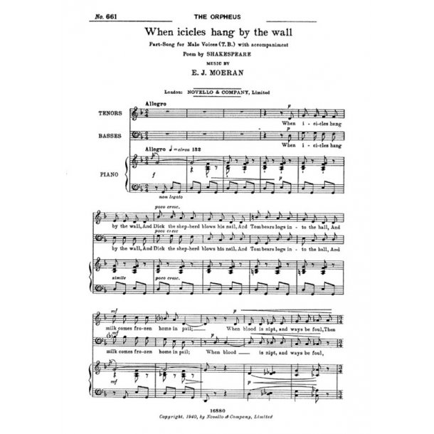 Moeran, E When Icicles Hang By The Wall Tb/Piano