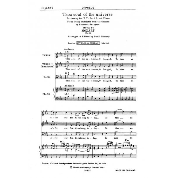 W.A. Mozart: Thou Soul Of The Universe K.429