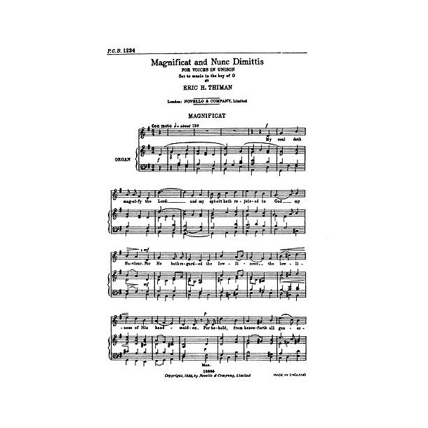 Eric Thiman: Magnificat And Nunc Dimittis (Unison)