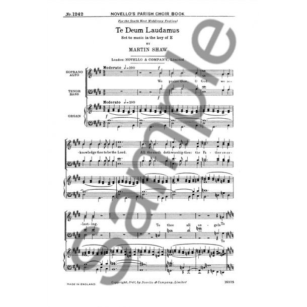 Martin Shaw: Te Deum Laudamus In E Satb/Organ