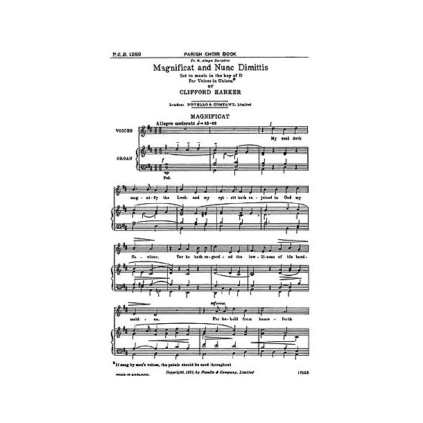 Clifford Harker: Magnificat And Nunc Dimittis In D (Unison Voices)