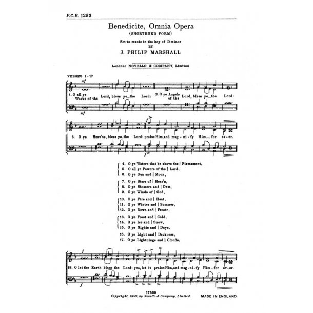 Marshall, J Benedicite Omnia Opera D Min Satb