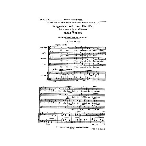W.S. Lloyd Webber: Magnificat and Nunc Dimittis In E Minor
