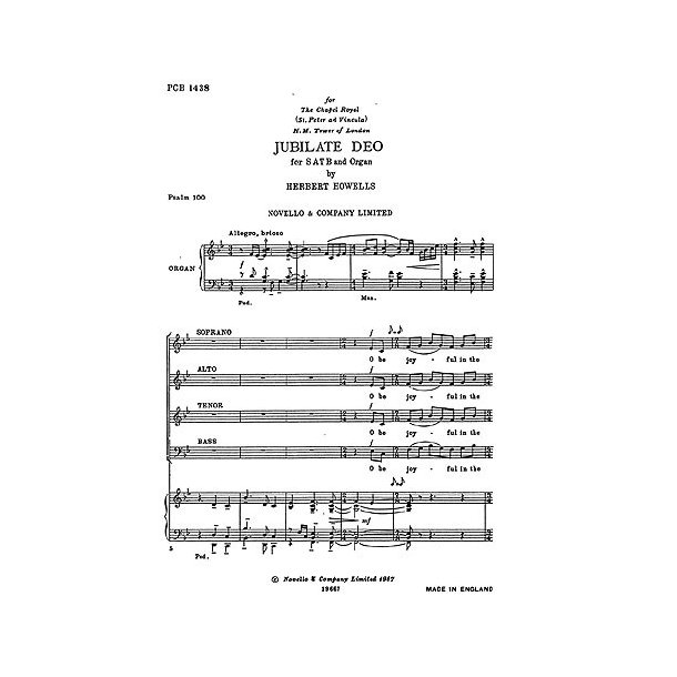 Herbert Howells: Jubilate Deo For The Chapel Of St Peter Ad Vincula