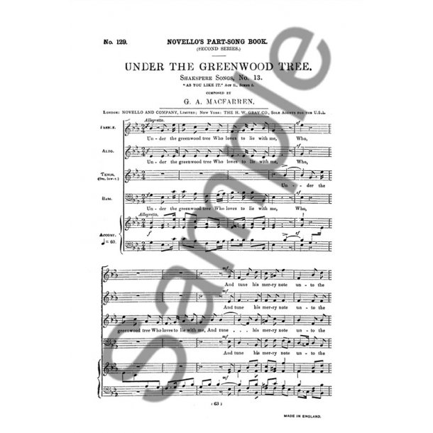 Macfarren, G Under The Greenwood Tree Satb/Accompaniment