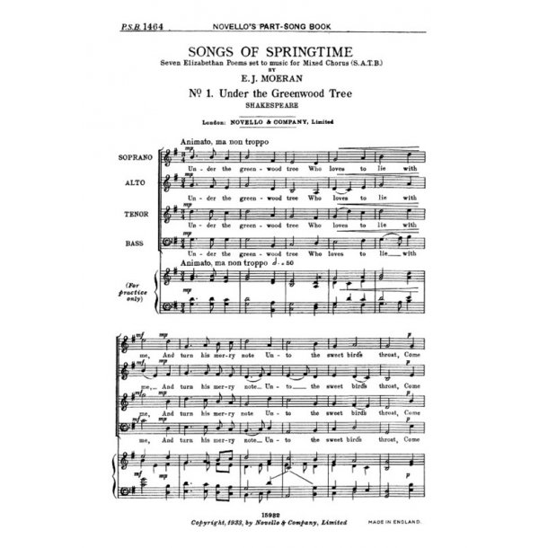 Moeran: Songs Of Springtime (No 1 Under The Greenwood Tree) for SATB Chorus