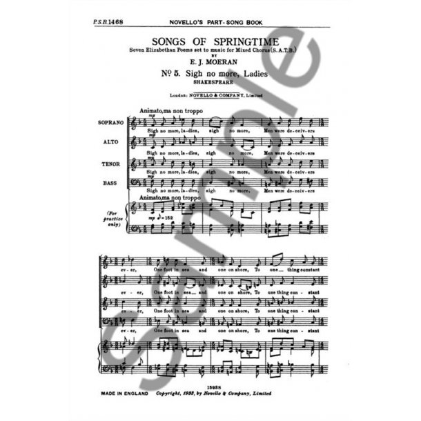 MOERAN SONGS OF SPRINGTIME NO5 SIGH NO MORE, LADIES SATB