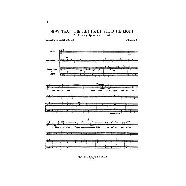 Henry Purcell: Now That The Sun Hath Veil'd His Light (Voice/Continuo/Organ)